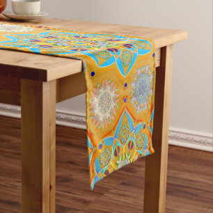 Octo brightener arabesque Moorish tangerine style Short Table Runner