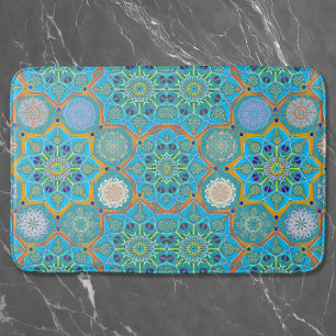 Octo brightener arabesque Moorish turquoise style Bath Mat