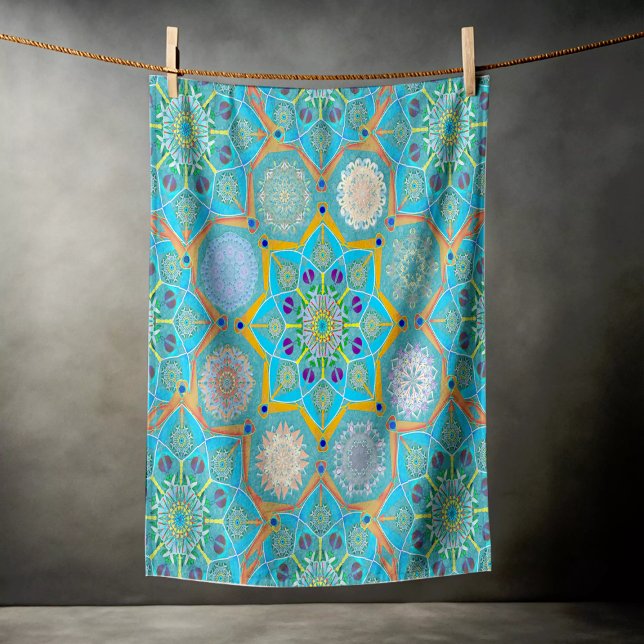 Octo brightener arabesque Moorish turquoise style Beach Towel (Creator Uploaded)
