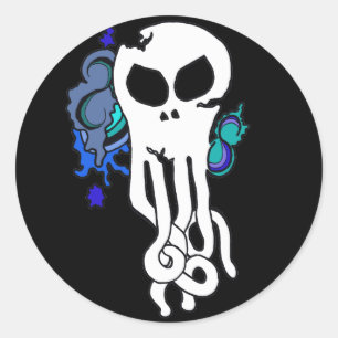 Octo skull blue classic round sticker