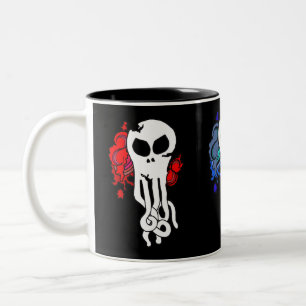 Octo skull red, blue and green Two-Tone coffee mug