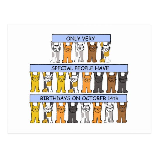October 14th Birthday Cats Postcard