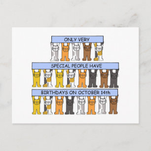 October 14th Birthday Cute Cartoon Cats Postcard