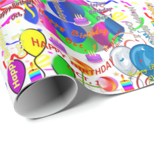 October, 1 Birthday Gift Wrapping Paper