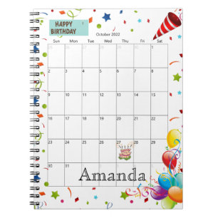 October 2022 Calendar Happy Birthday Notebook