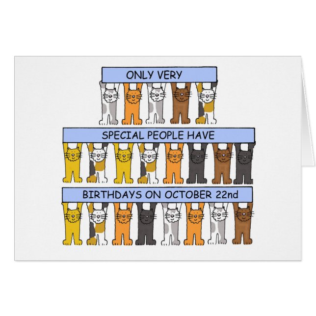 October 22nd Birthday Cute Cartoon Cats (Front Horizontal)