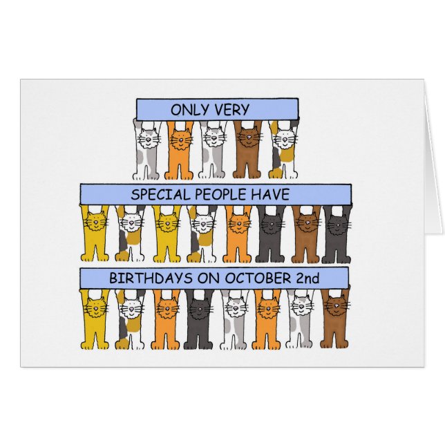 October 2nd Birthday Cute Cartoon Cats (Front Horizontal)