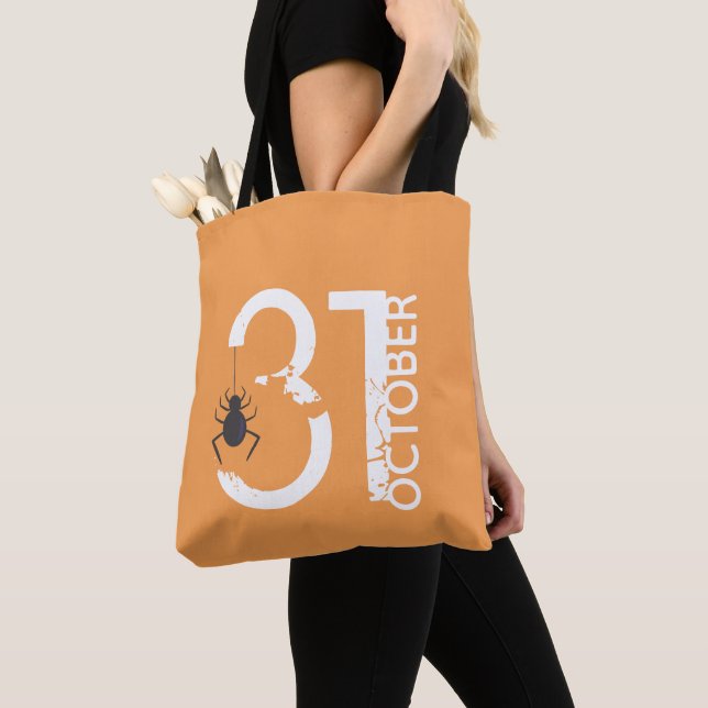 October 31 Black  Spider Halloween Trick or Treat Tote Bag (Close Up)