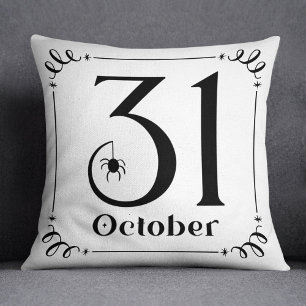 October 31st Black and White Halloween Typography Cushion