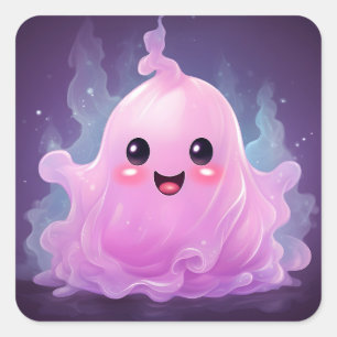 October 31st Happy Halloween Cute Pink Ghost Square Sticker