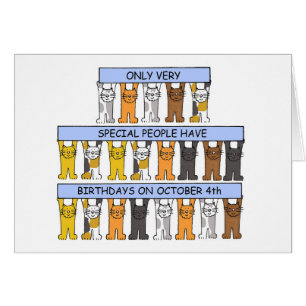 October 4th Birthday, Cute Cartoon Cats.