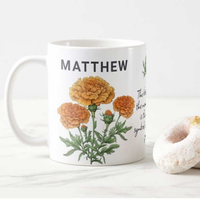 October Birth Flower Marigold Add Name Coffee Mug (Creator Uploaded)