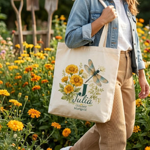 October Birth Flower Marigold & Dragonfly Tote Bag