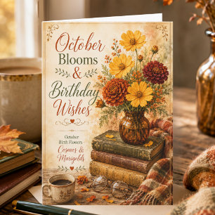 October Birth Flowers Book Lover Birthday Card