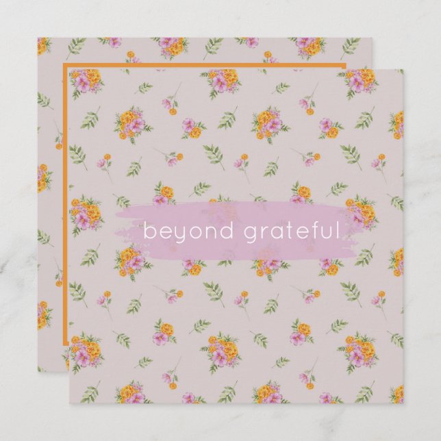 October Birth Flowers Marigold Cosmos Grateful Thank You Card (Front/Back)