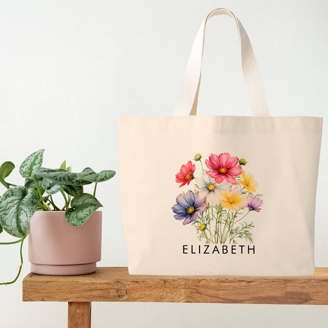 October Birth Month Flower Customised Gift for Her Large Tote Bag (Creator Uploaded)