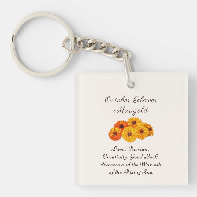 October Birth Month Flower Marigold Elegant  Key Ring (Front)