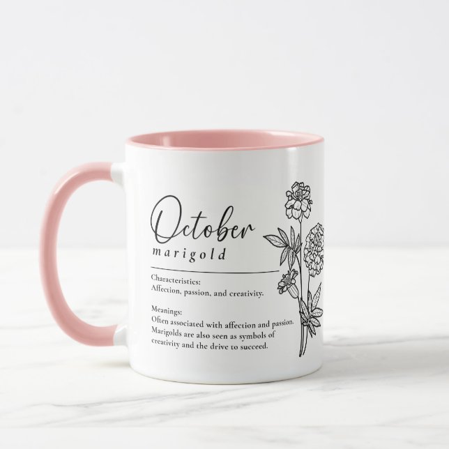 October Birth Month Flower Marigold Minimalist Mug (Left)