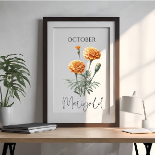 October Birth Month Marigold Floral Poster