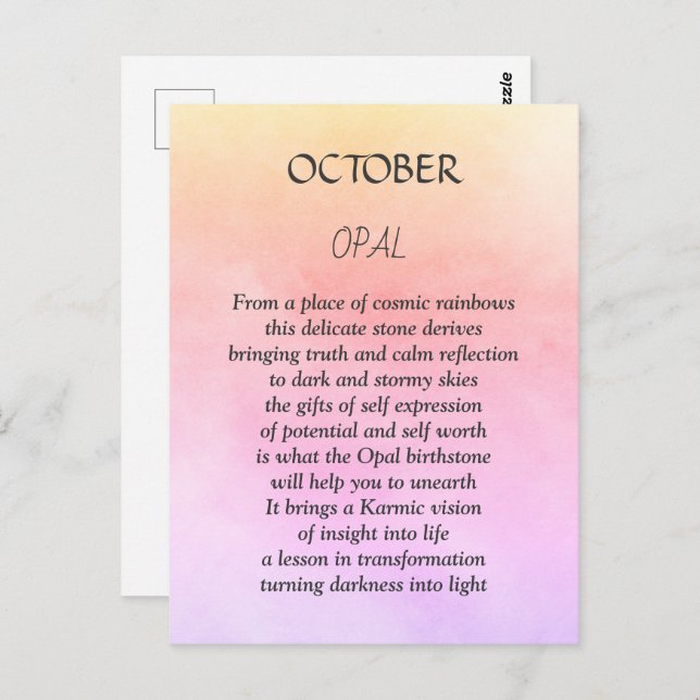 October birthday birthstone Opal  Postcard (Front/Back)