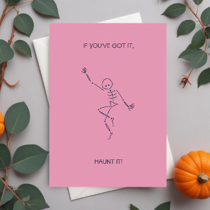 October Birthday Dancing Skeleton - Pink Holiday Card