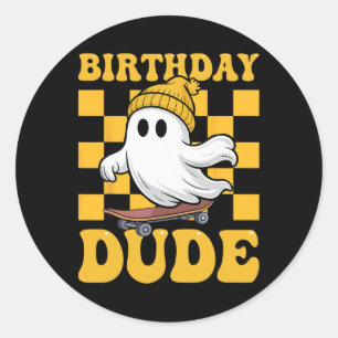 October Birthday Dude Ghost Halloween Spooky Skate Classic Round Sticker