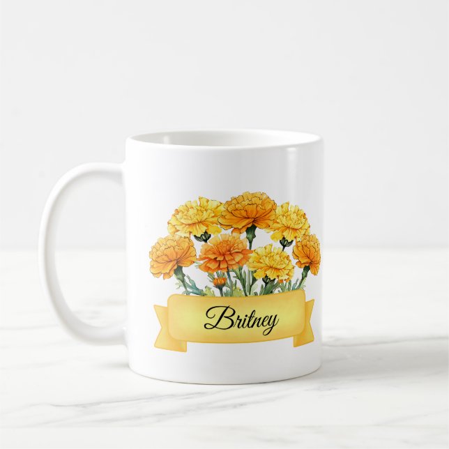 October Birthday Flower Marigold Coffee Mug (Left)