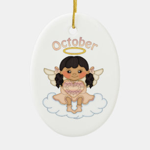 October Birthstone Angel Black Ceramic Ornament