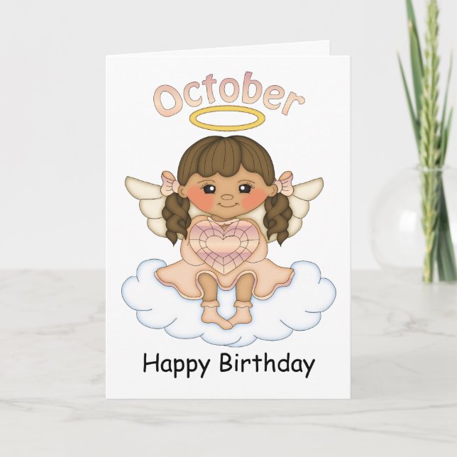 October Birthstone Angel Brunette Birthday Card (Front)