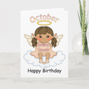 October Birthstone Angel Brunette Birthday Card