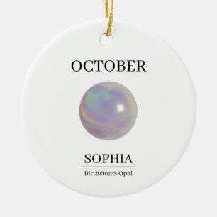 October Birthstone Birthday Name Opal Ceramic Ornament