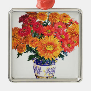 October Chrysanthemums Metal Tree Decoration