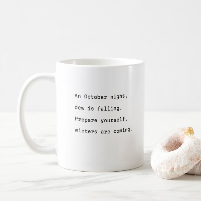 October coffee mug typography poetic falling dew (With Donut)