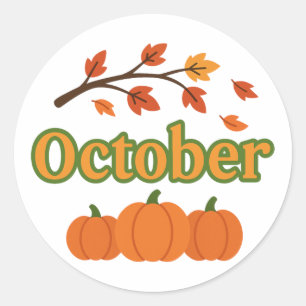 October Fall Autumn Pumpkins and Leaves Classic Round Sticker