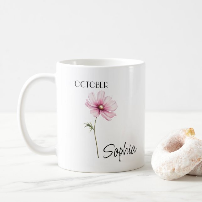 October Flower Personalised Coffee Mug (With Donut)