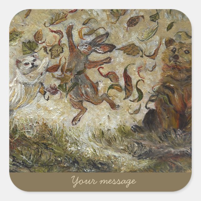 October Fun Whimsical Autumn Forest Animals  Square Sticker (Front)