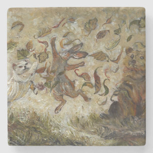 October Fun Whimsical Autumn Forest Animals Stone Coaster