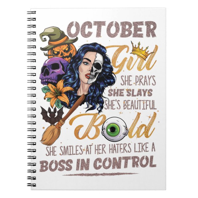 October Girl Libra Birthday Halloween Skeleton Notebook (Front)