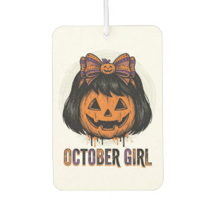 October Girl Pumpkin Bow Halloween Vector Design_1 Car Air Freshener