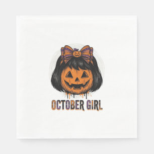 October Girl Pumpkin Bow Halloween Vector Design_1 Napkin
