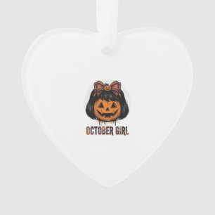 October Girl Pumpkin Bow Halloween Vector Design_1 Ornament
