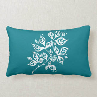 October Leaves Small Throw Cushion – White & Teal