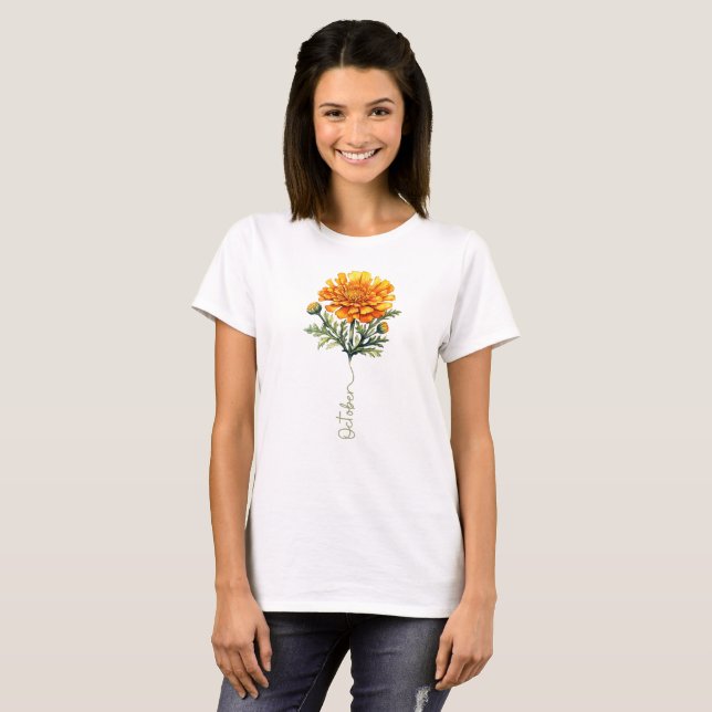 October Marigold Birth Month Flower T-Shirt (Front Full)