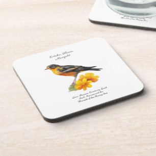 October Marigold Flower and Bird Birth          Coaster