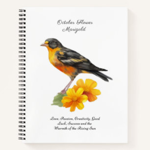 October Marigold Flower and Bird Birth          Notebook