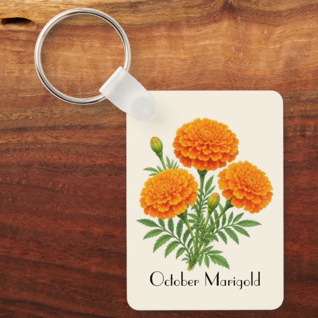 October Marigold Flowers  Key Ring (Front)
