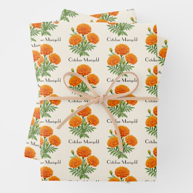 October Marigold Flowers Wrapping Paper Sheet (In situ)