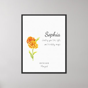 October Marigold Personalised Birthday Canvas Print