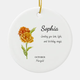 October Marigold Personalised Birthday Ceramic Ornament
