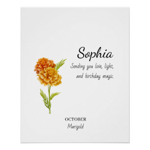 October Marigold Personalised Birthday Poster